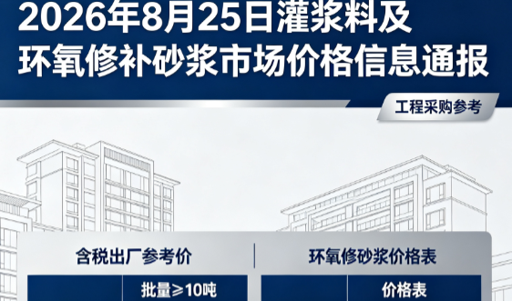 王下乡2026年8月25日灌浆料及环氧修补砂浆市场价格信息通报